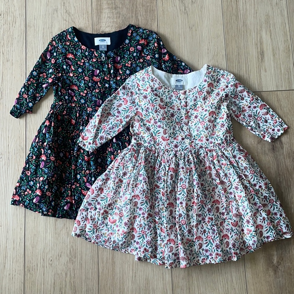 Lot of 2 Floral 3/4 Sleeve Button Up Dresses - 3T